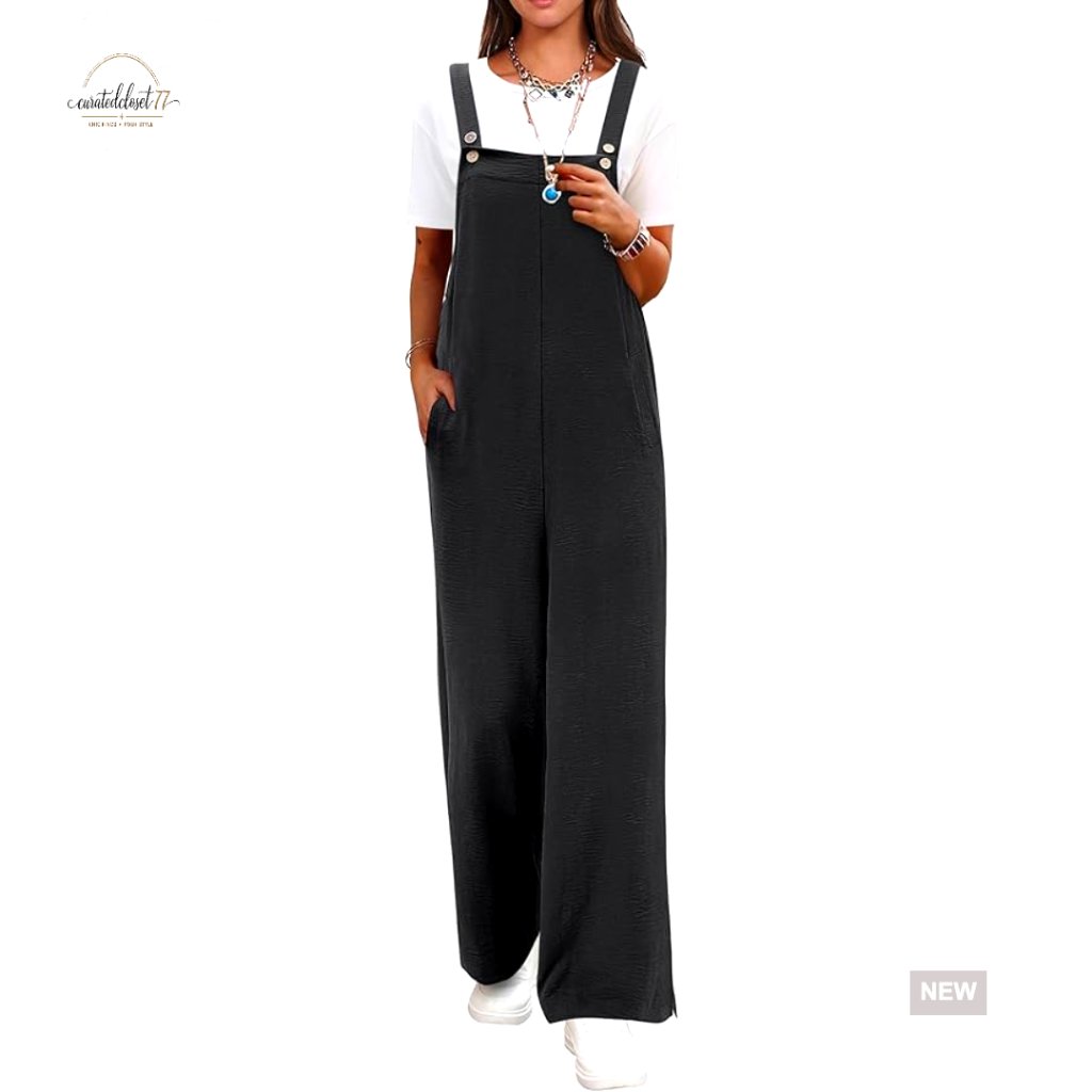 Loose Fit Overalls, Wide Leg Romper, Lightweight Polyester, Summer Casual Wear